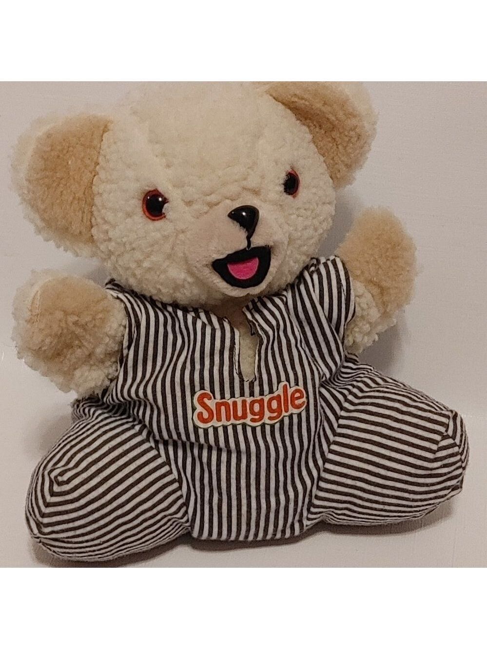 ADORABLE Downy SNUGGLE BEAR Plush Puppet with Striped Onesie